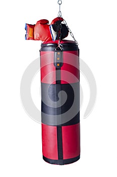 Punching bag with boxing gloves