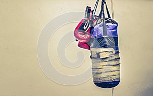 Punching bag and boxing gloves photograph