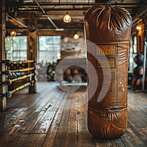 Punching bag in a boxing gym