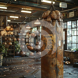 Punching bag in a boxing gym