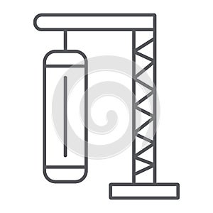 Punching bag thin line icon, sport and kick, boxing sign, vector graphics, a linear pattern on a white background.