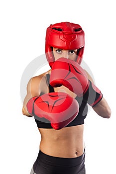 Punching with red boxing gloves, fight concept
