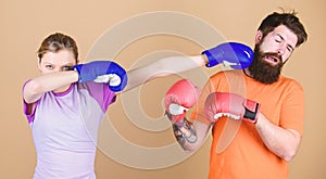 Punching, sport Success. sportswear. Fight. training with coach. knockout and energy. couple training punching in boxing