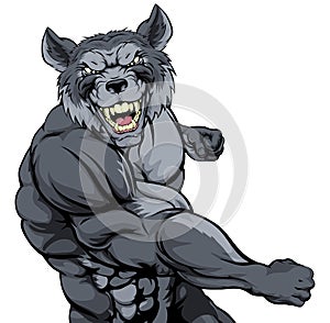 Punching wolf mascot