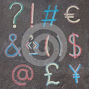 Punctuation marks, mathematical & currency symbols