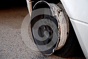 Puncture and retraction of the car tire on the curb at high speed will damage the aluminum wheel rim and retract the rubber. Parki