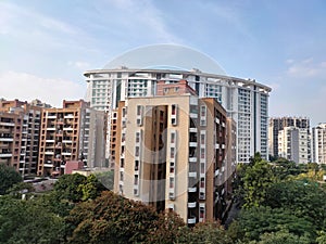 Pune, India - Nov 25 2021: Office and residential buildings in the evening at Pune India, Cityscape with modern apartment