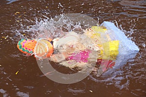 Pune, India - September 9, 2022, Water pollution in Pune is reduced by holding the ganpati visarjan in small water tanks. Sangam photo