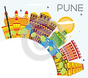 Pune India Skyline with Color Buildings, Blue Sky and Copy Space