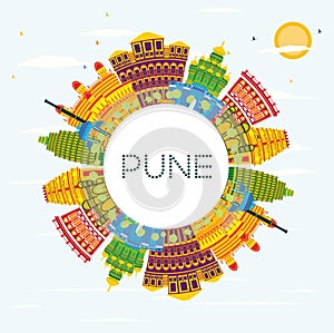 Pune India Skyline with Color Buildings, Blue Sky and Copy Space photo