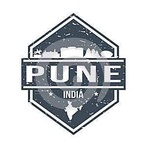 Pune India Travel Stamp Icon Skyline City Design Tourism.