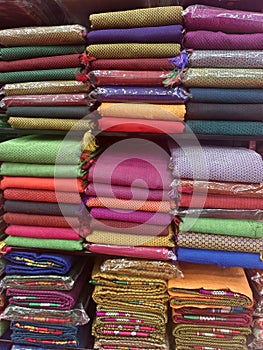 Pune, Maharashtra, India, 14 September 2022, Saree Shop during festival, traditional Indian clothes, colorful sarees at the market