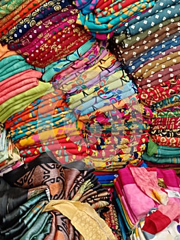 Pune, Maharashtra, India, 14 September 2022, Saree Shop during festival, traditional Indian clothes, colorful sarees at the market