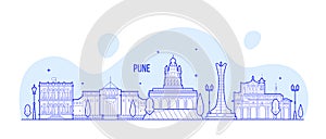 Pune skyline Maharashtra India city linear vector