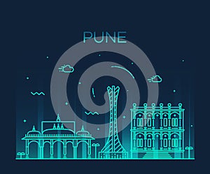 Pune skyline trendy vector illustration linear