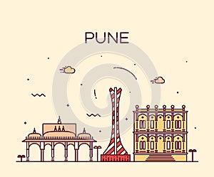 Pune skyline trendy vector illustration linear