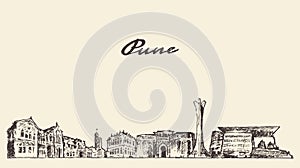 Pune skyline vector illustration hand drawn