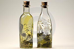 Pungent Olive oil bottle virgin. Generate Ai photo