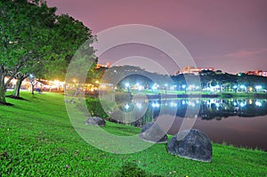 Punggol park with eateries by the pond