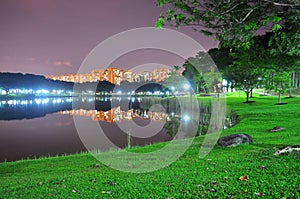 Punggol park with pond and reflections on it