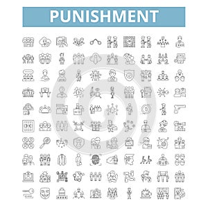 Punishment icons, line symbols, web signs, vector set, isolated illustration