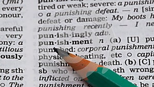 Punishment word in english dictionary, responsibility for illegal activity, fine