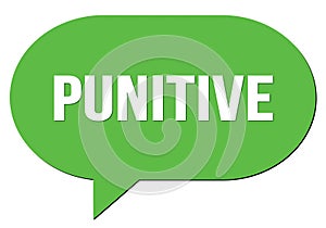 PUNITIVE text written in a green speech bubble