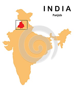 Punjab in India map. Panjab Map vector illustration