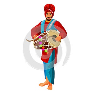 Punjabi bhangra drummer in national cloth vector illustration