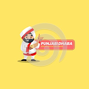 Punjabi dhaba specializes in fish dishes vector mascot logo