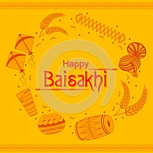 Punjabi New Year greeting background for Happy Baisakhi celebrated in Punjab, India