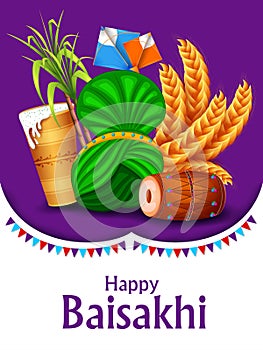 Punjabi New Year greeting background for Happy Baisakhi celebrated in Punjab, India