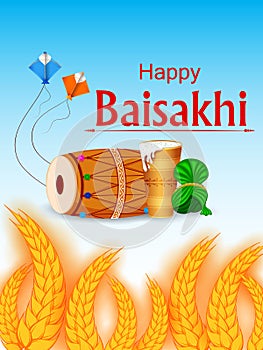 Punjabi New Year greeting background for Happy Baisakhi celebrated in Punjab, India