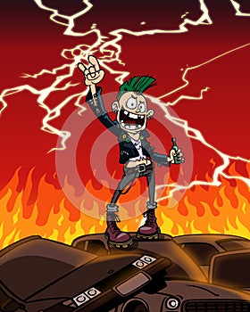 Punk cartoon character man boy funny stock illustration