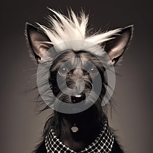 Punk dog with long hair isolated