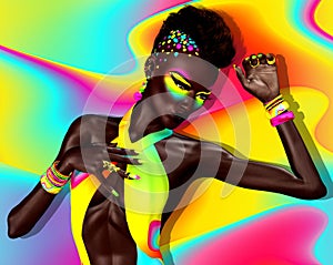 Punk Fashion. Mohawk hair, colorful cosmetics and matching background.