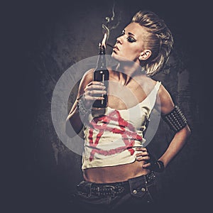 Punk girl smoking cigarette