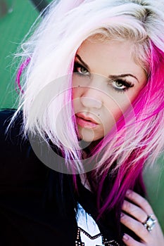 Punk girl woman pink hair