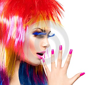 Punk model girl with colorful dyed hair