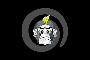 Punk monkey head animal cartoon character vector image template