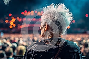 Punk old woman person rock concert. Generate Ai