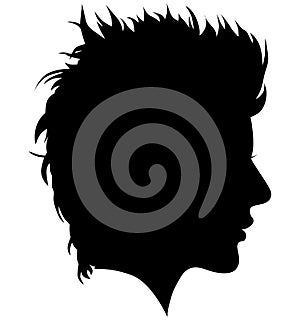 Punk, punk hairstyle for a woman. Iroquois haircut on a woman profile picture vector illustration realistic silhouette