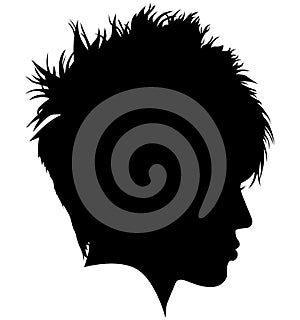 Punk, punk hairstyle for a woman. Iroquois haircut on a woman profile picture vector illustration realistic silhouette