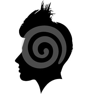 Punk, punk hairstyle for a woman. Iroquois haircut on a woman profile picture vector illustration realistic silhouette