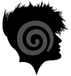 Punk, punk hairstyle for a woman. Iroquois haircut on a woman profile picture vector illustration realistic silhouette