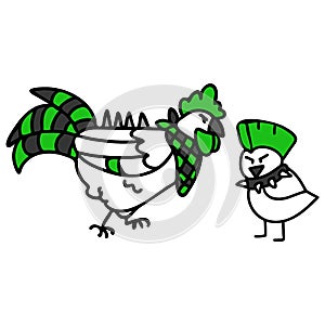 Punk rock cockerel chicken and chick vector illustration clipart. Simple alternative sticker. Kids emo rocker cute hand