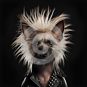 Punk rock dog with long hair isolated