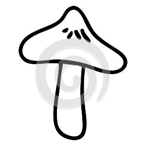 Punk rock webcap mushroom monochrome lineart vector illustration. Simple alternative sticker clipart. Kids emo rocker