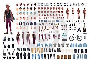 Punk rocker DIY or animation kit. Bundle of young male character or teen body elements, postures, outfit, counterculture