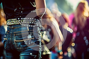 punk rocker with a studded belt attending a live concert